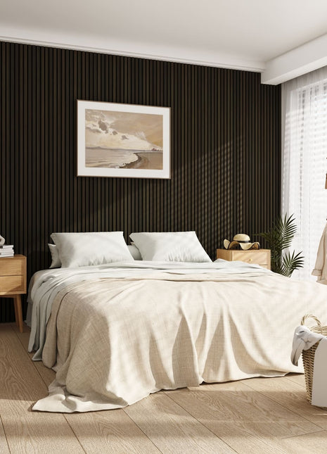 Hush™ 9' Smoked Oak Acoustic Slat Wood Wall Panels (Box of 2 pcs.)