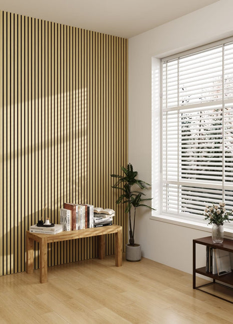 Hush™ 9' White Oak Acoustic Slat Wood Wall Panels (Box of 2 pcs.)
