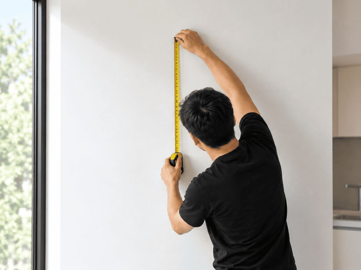 Prepare and measure the wall, ensuring the surface is clean, dry, and flat.