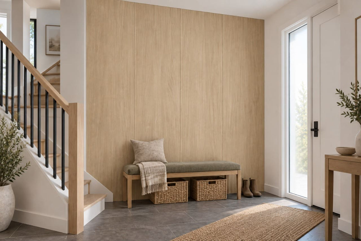 Wallslab Wheat Veil flat wall panels entryway bench staircase