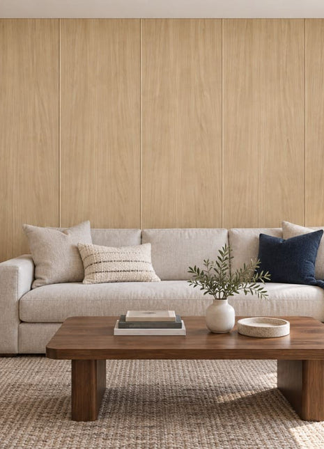 Wallslab Wheat Veil flat wall panels living room white sofa leather chair